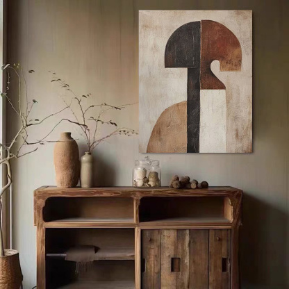 WABI-SABI Walnut Beige Black Oil Painting Canvas Wall Art Living Room Entrance