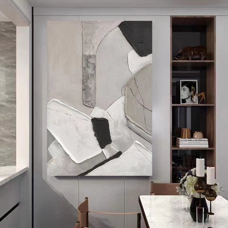 Abstract Large 3D Black White Oil Painting Canvas Wall Art Living Room