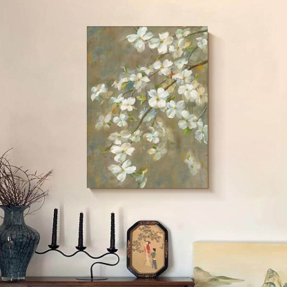 Floral Green White Oil Painting Canvas Wall Art Living Bedroom Entrance