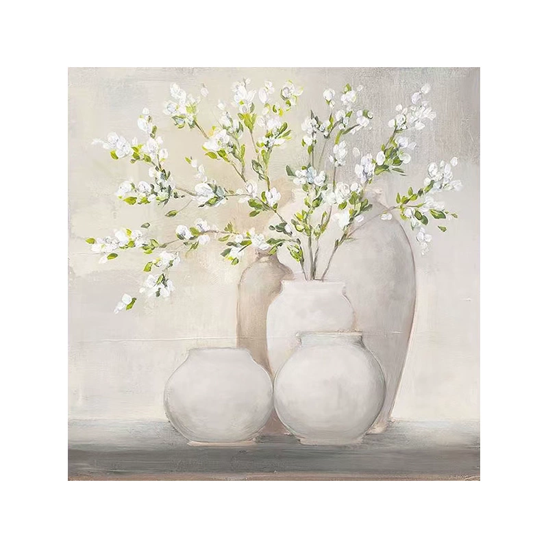 Floral Green White Oil Painting Canvas Wall Art Living Room Hallway