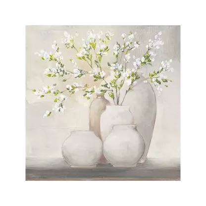 Floral Green White Oil Painting Canvas Wall Art Living Room Hallway