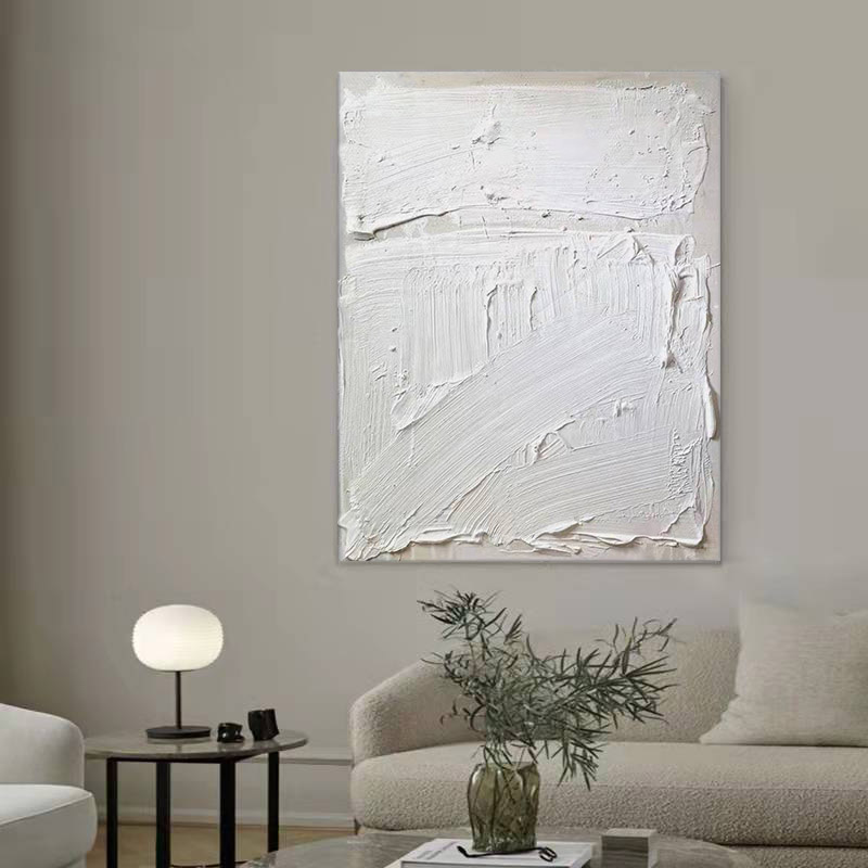 Abstract Modern White 3D Oil Painting Canvas Wall Art Entrance Living Room