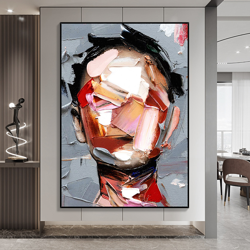 Portrait Colorful 3D Texture Oil Painting Canvas Wall Art Style A Entrance Living Room