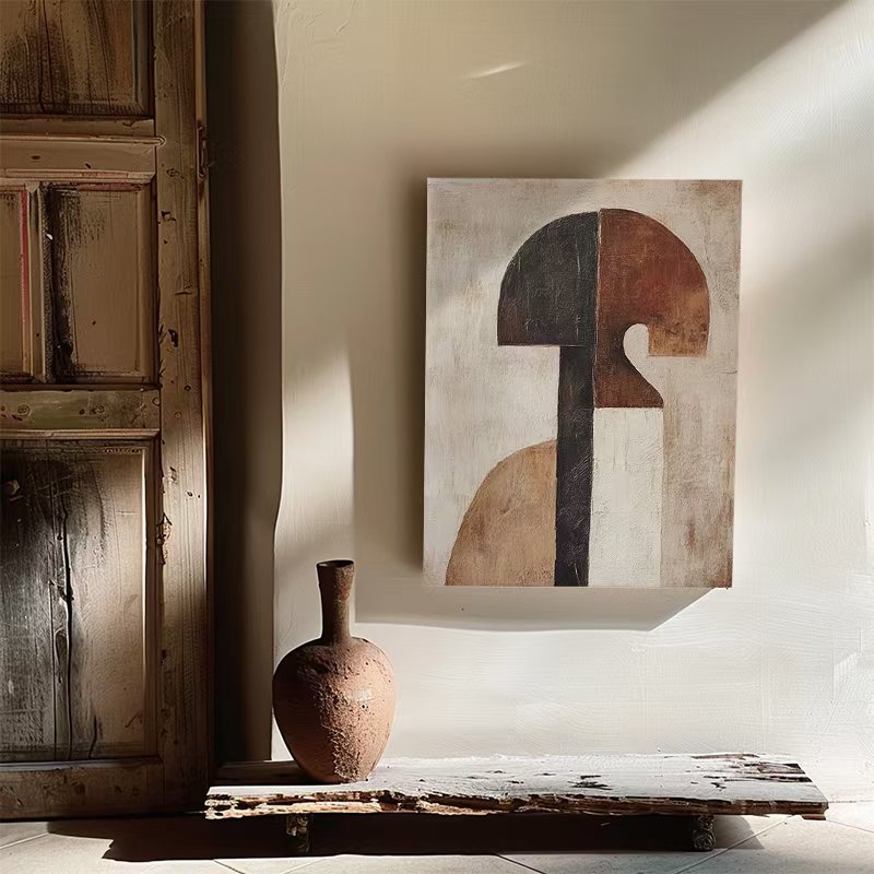 WABI-SABI Walnut Beige Black Oil Painting Canvas Wall Art Living Room Entrance