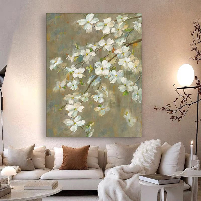 Floral Green White Oil Painting Canvas Wall Art Living Bedroom Entrance