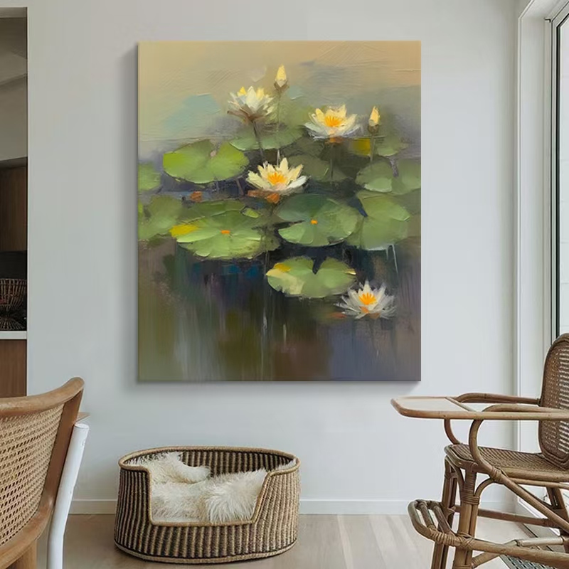 Floral Water Lily Oil Painting Canvas Wall Art Living Room