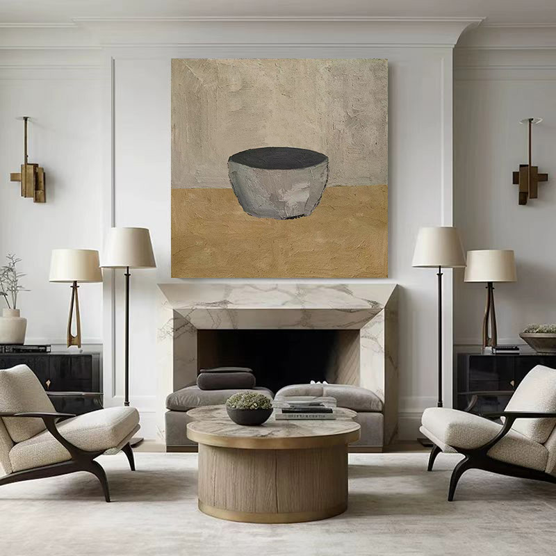 WABI-SABI Brown Yellow Oil Painting Canvas Wall Art Dining Room