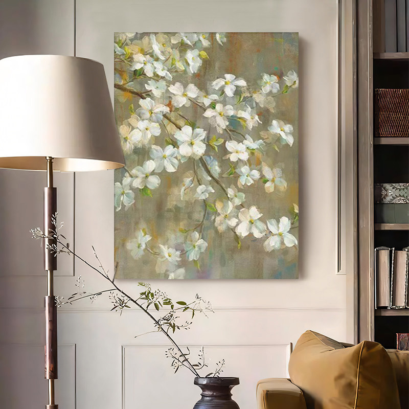 Floral Green White Oil Painting Canvas Wall Art Living Bedroom Entrance