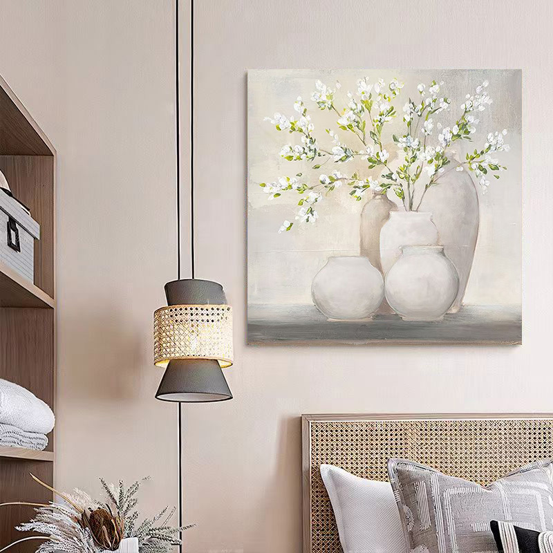 Floral Green White Oil Painting Canvas Wall Art Living Room Hallway