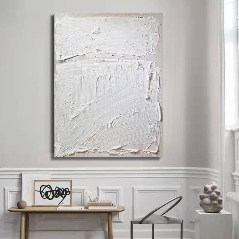Abstract Modern White 3D Oil Painting Canvas Wall Art Entrance Living Room