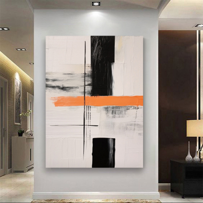Abstract Large Black White Orange Oil Painting Canvas Wall Art Living Room