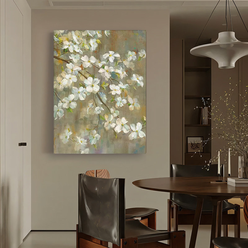 Floral Green White Oil Painting Canvas Wall Art Living Bedroom Entrance