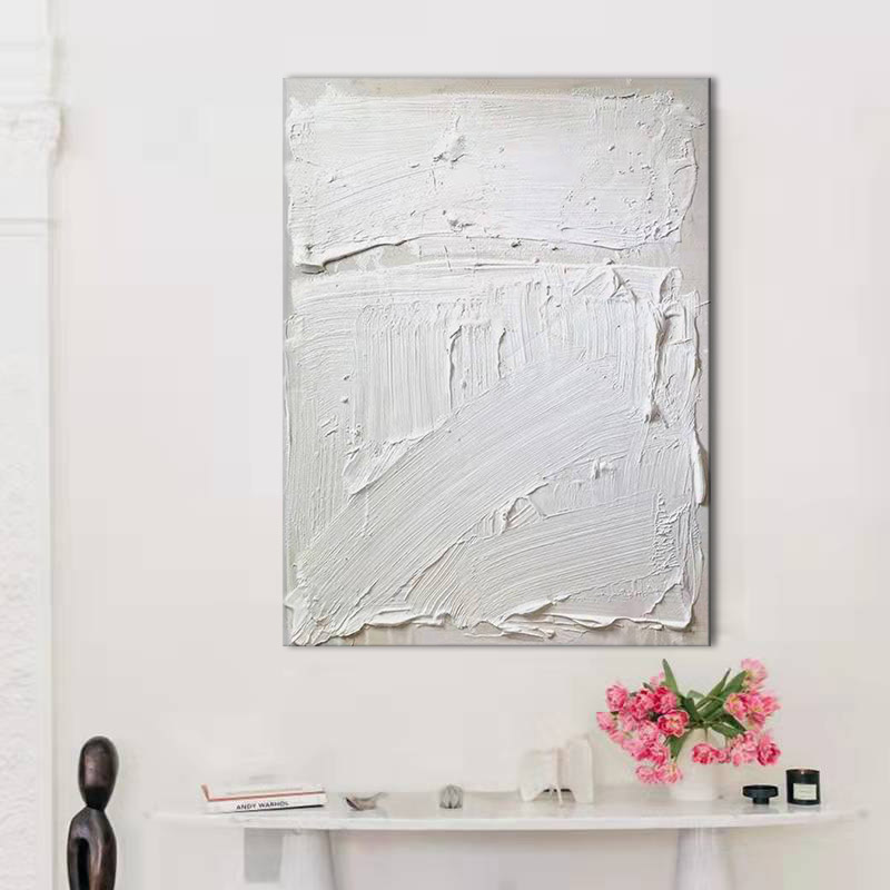 Abstract Modern White 3D Oil Painting Canvas Wall Art Entrance Living Room