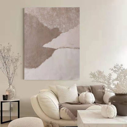 WABI-SABI Light Brown Oil Painting Canvas Wall Art Hallway Entrance