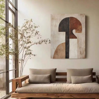 WABI-SABI Walnut Beige Black Oil Painting Canvas Wall Art Living Room Entrance