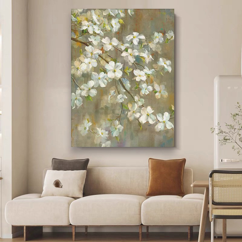 Floral Green White Oil Painting Canvas Wall Art Living Bedroom Entrance
