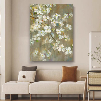 Floral Green White Oil Painting Canvas Wall Art Living Bedroom Entrance