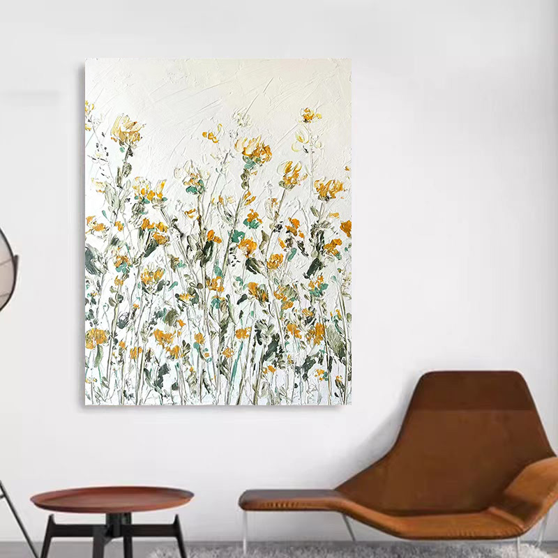 Floral White Cream Oil Painting Canvas Wall Art Living Room