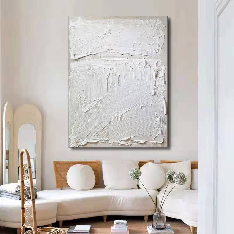 Abstract Modern White 3D Oil Painting Canvas Wall Art Entrance Living Room