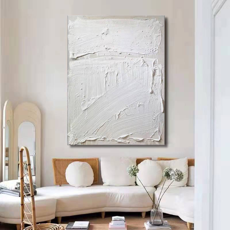 Abstract Modern White 3D Oil Painting Canvas Wall Art Entrance Living Room