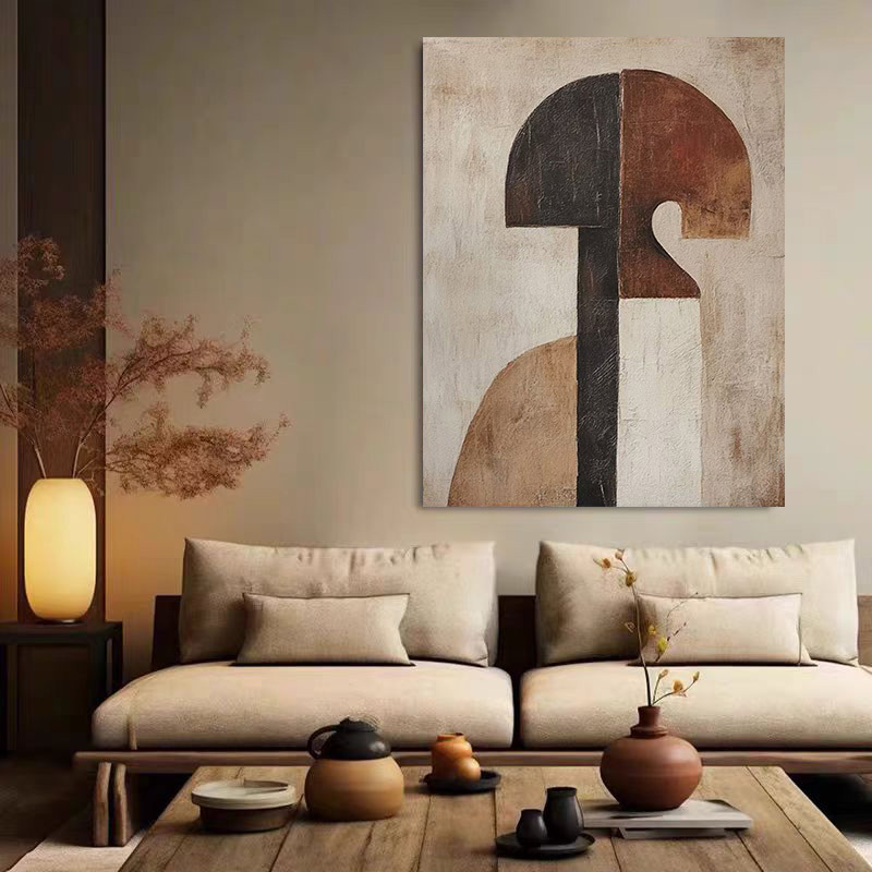WABI-SABI Walnut Beige Black Oil Painting Canvas Wall Art Living Room Entrance