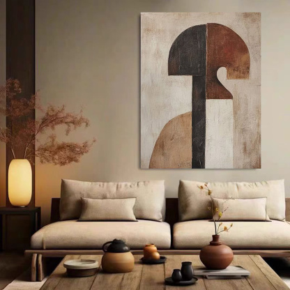 WABI-SABI Walnut Beige Black Oil Painting Canvas Wall Art Living Room Entrance