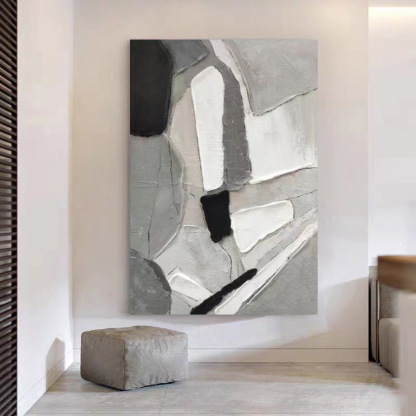 Abstract Large 3D Black White Oil Painting Canvas Wall Art Living Room