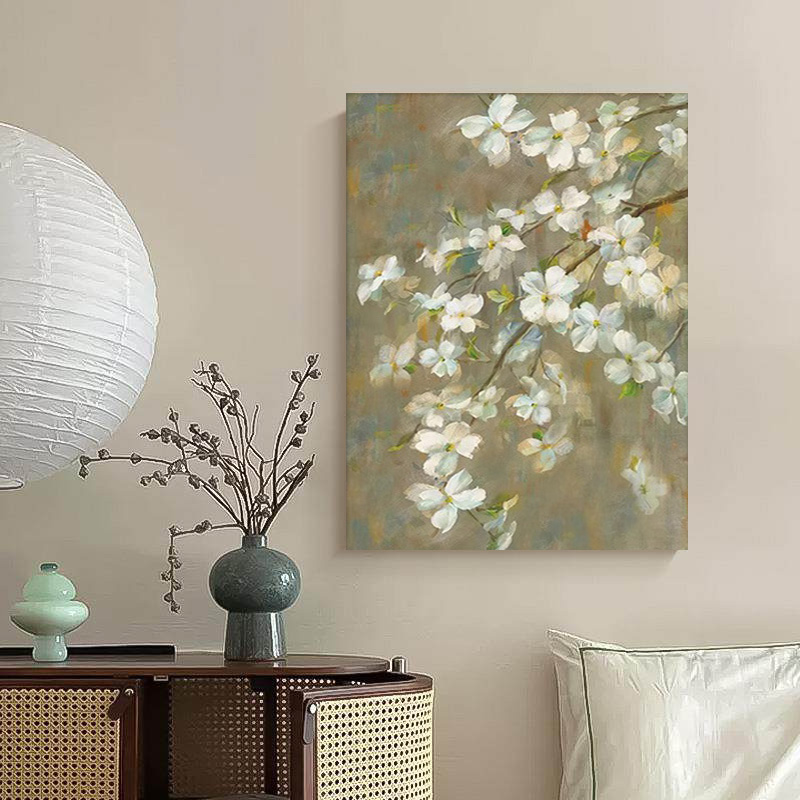 Floral Green White Oil Painting Canvas Wall Art Living Bedroom Entrance
