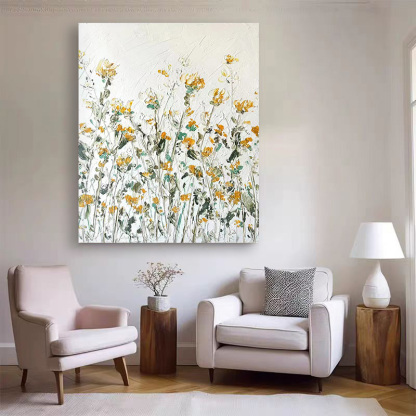Floral White Cream Oil Painting Canvas Wall Art Living Room