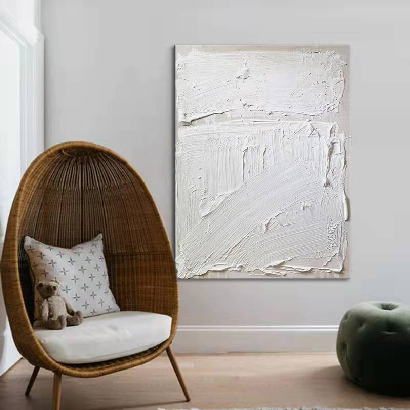 Abstract Modern White 3D Oil Painting Canvas Wall Art Entrance Living Room