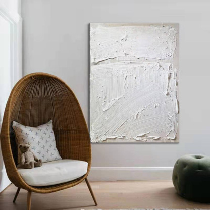 Abstract Modern White 3D Oil Painting Canvas Wall Art Entrance Living Room