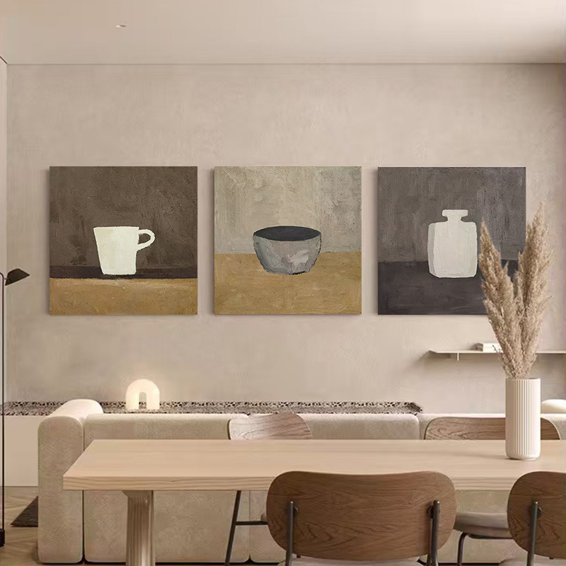 WABI-SABI Grey White Oil Painting Canvas Wall Art Dining Room