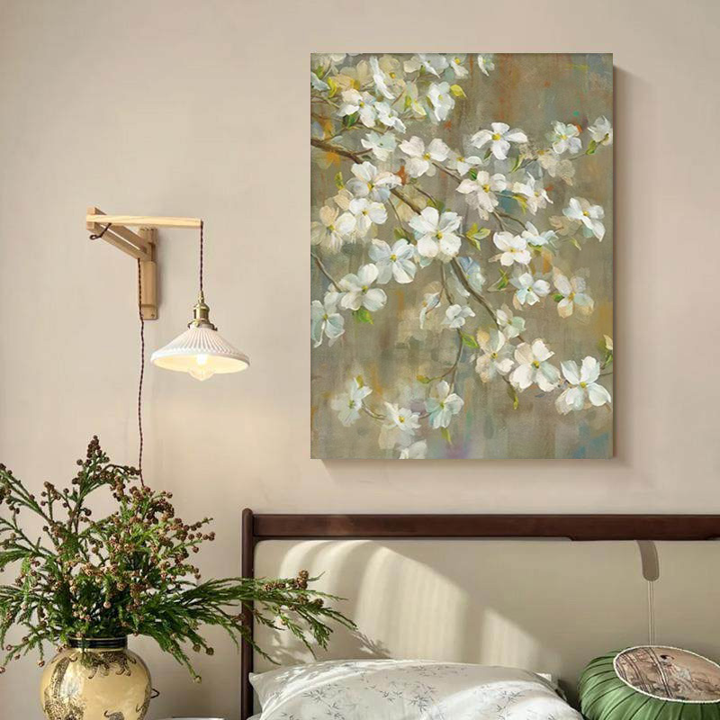 Floral Green White Oil Painting Canvas Wall Art Living Bedroom Entrance