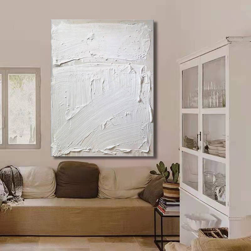 Abstract Modern White 3D Oil Painting Canvas Wall Art Entrance Living Room