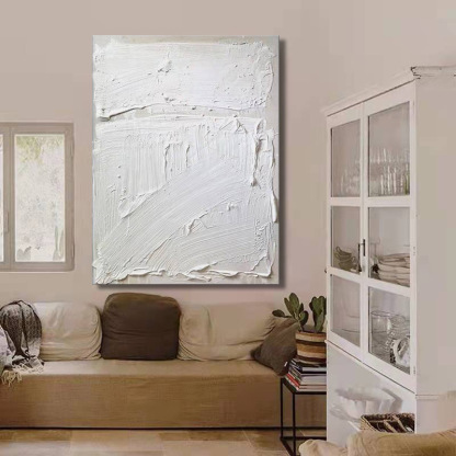 Abstract Modern White 3D Oil Painting Canvas Wall Art Entrance Living Room