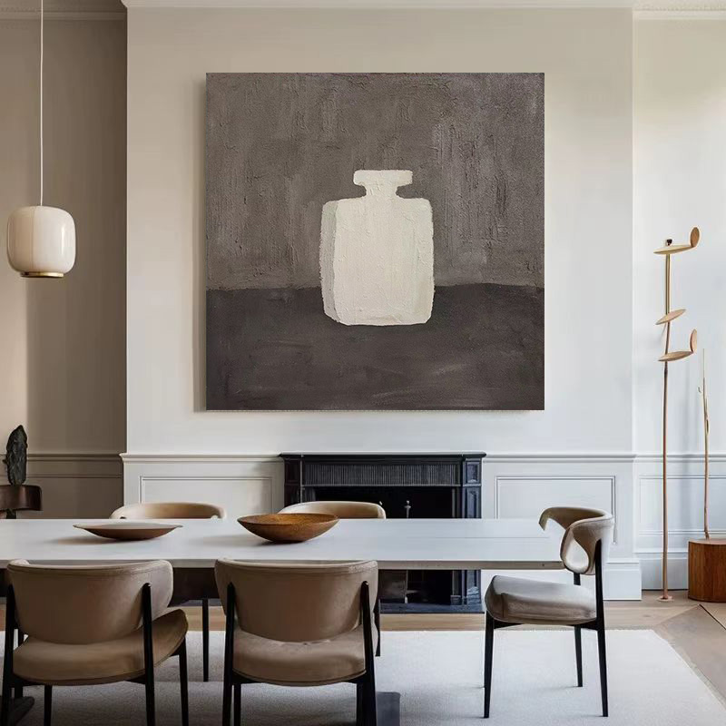 WABI-SABI Grey White Oil Painting Canvas Wall Art Dining Room