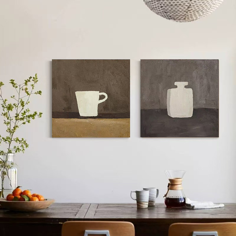WABI-SABI Grey White Oil Painting Canvas Wall Art Dining Room