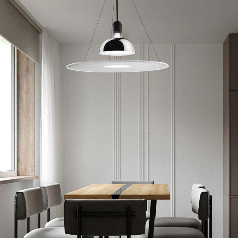 Levi Modern Minimalist Nordic Bell Metal/Acrylic Pendant Light, Chrome/Black