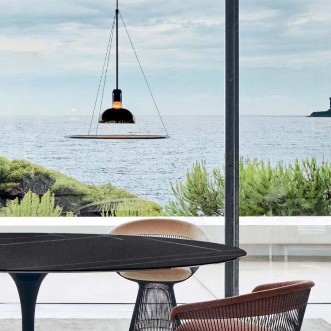 Levi Modern Minimalist Nordic Bell Metal/Acrylic Pendant Light, Chrome/Black
