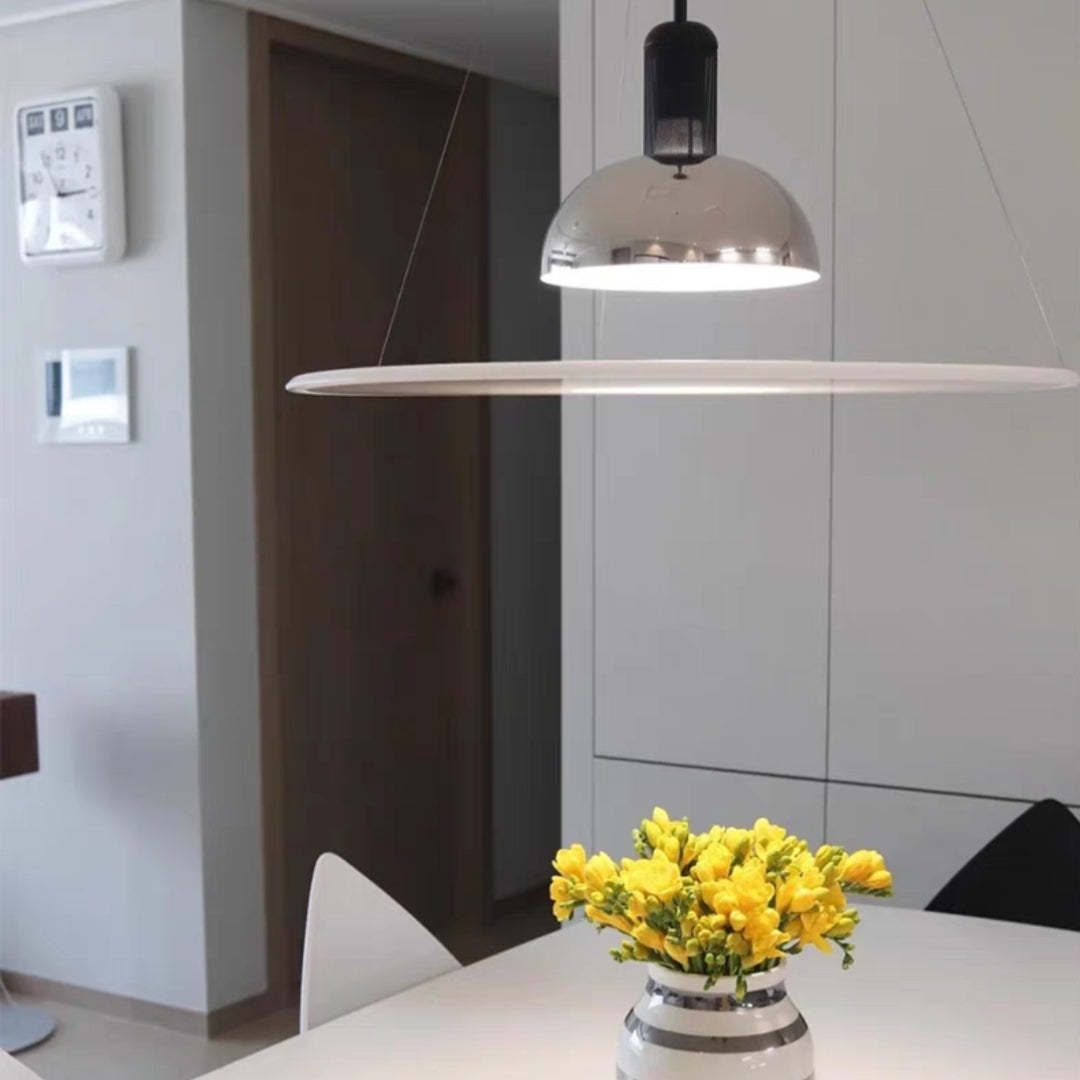 Levi Modern Minimalist Nordic Bell Metal/Acrylic Pendant Light, Chrome/Black