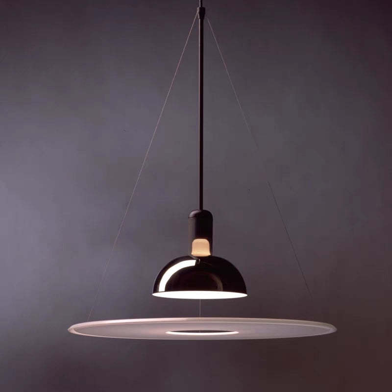 Levi Modern Minimalist Nordic Bell Metal/Acrylic Pendant Light, Chrome/Black