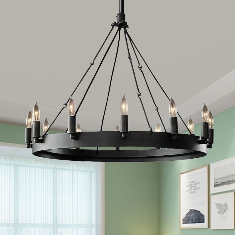 Black Alessio Industrial Round Candle Metal Pendant Light