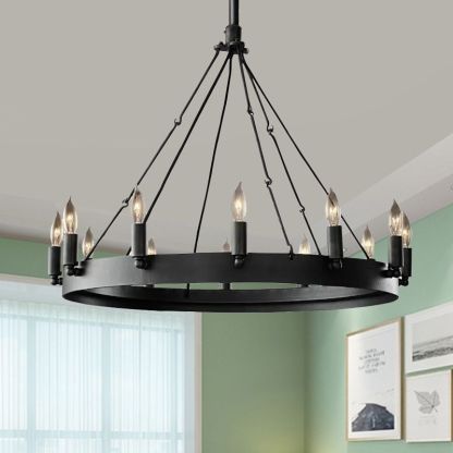 Black Alessio Industrial Round Candle Metal Pendant Light