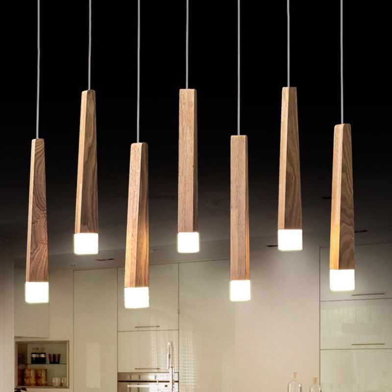 Ozawa Minimalist Linear Wood Acrylic Pendant Light Wood