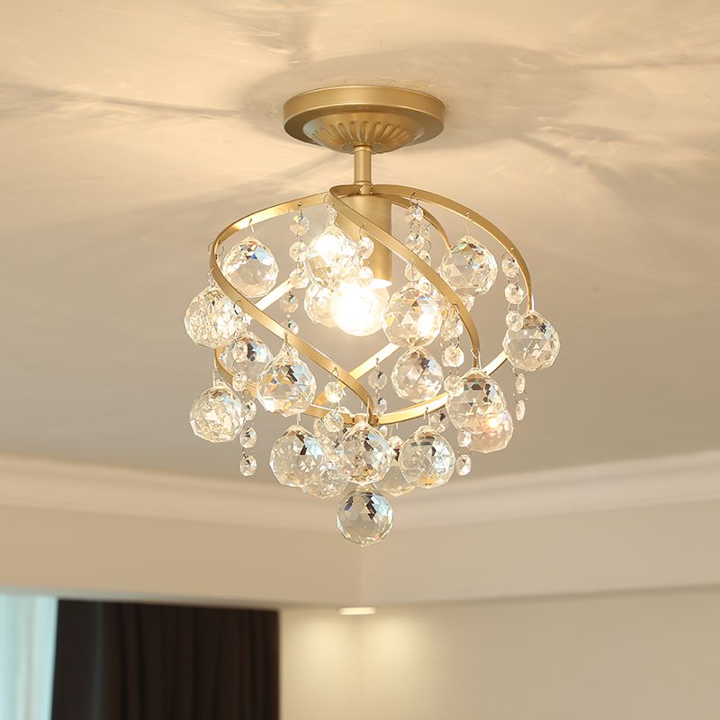 Marilyn Luxury Globe Crystal Semi-Flush Mount Ceiling Light, Brass