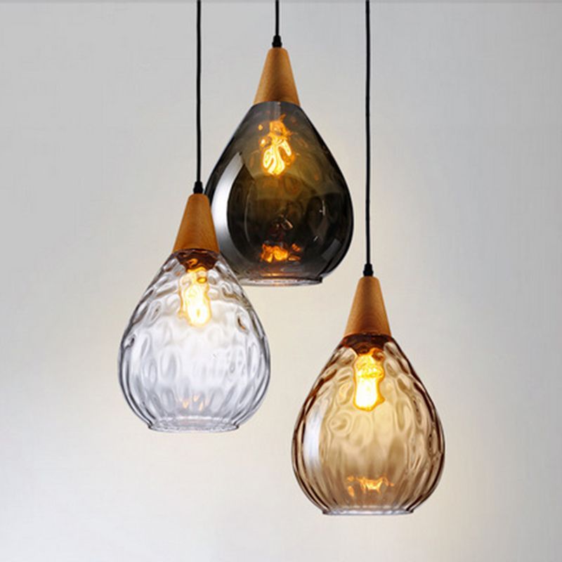 Avi Vintage Teardrop Pendant Light, Glass/Wood