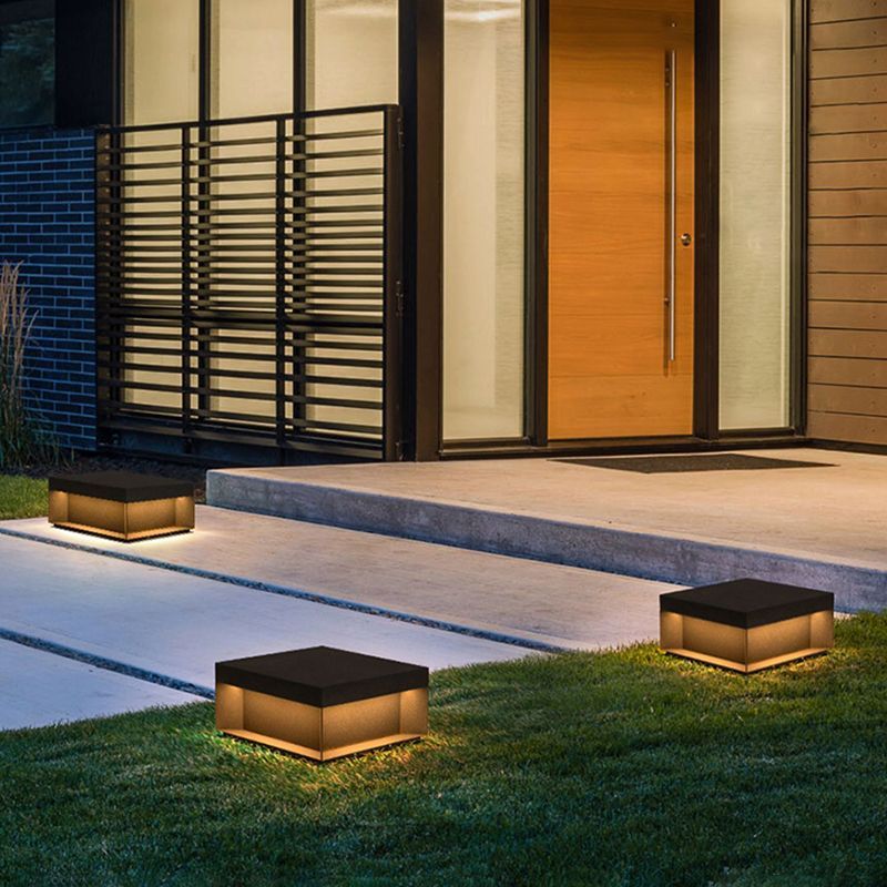 Riley Modern Square Metal Solar Outdoor Lamps Post, Black Gold