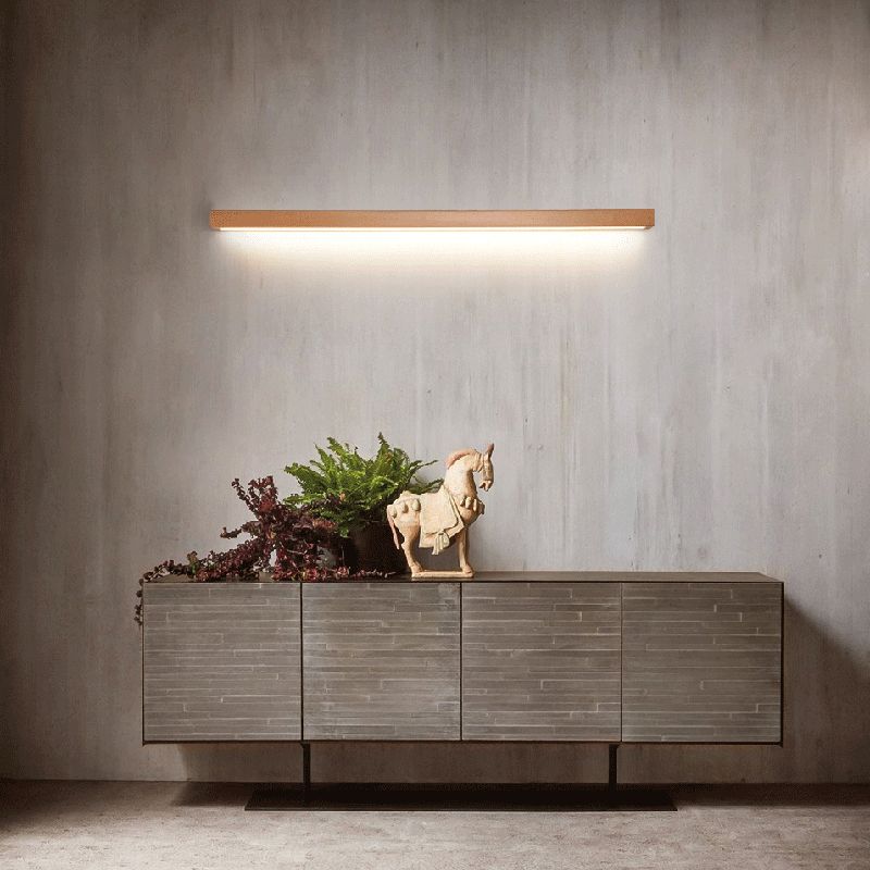 Ozawa Linear Mirror Wooden Front Vanity Wall Lamp