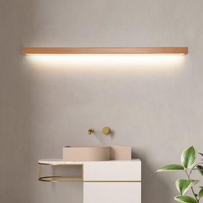 Ozawa Linear Mirror Wooden Front Vanity Wall Lamp