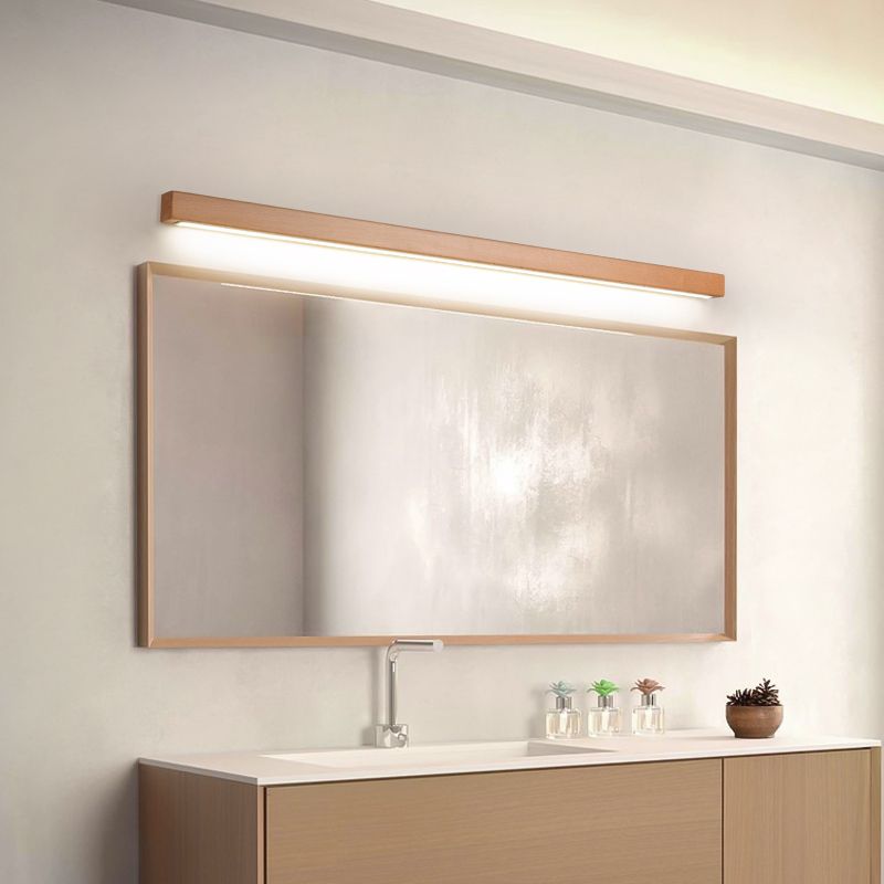 Ozawa Linear Mirror Wooden Front Vanity Wall Lamp